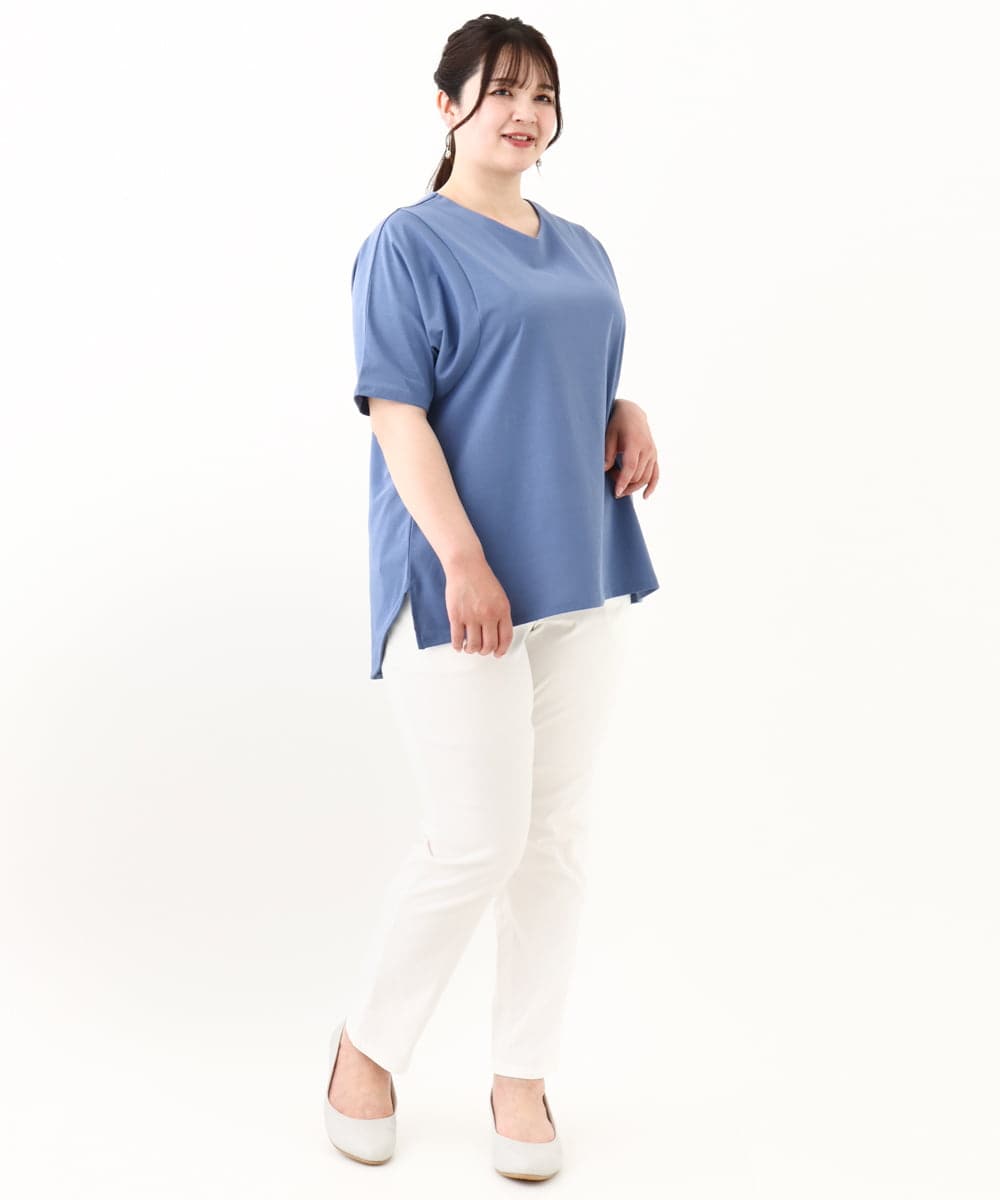 OLKHV13064 eur3(エウルキューブ) 【大きいサイズ/汗染み防止】Vネックカットソー ブルー(55)