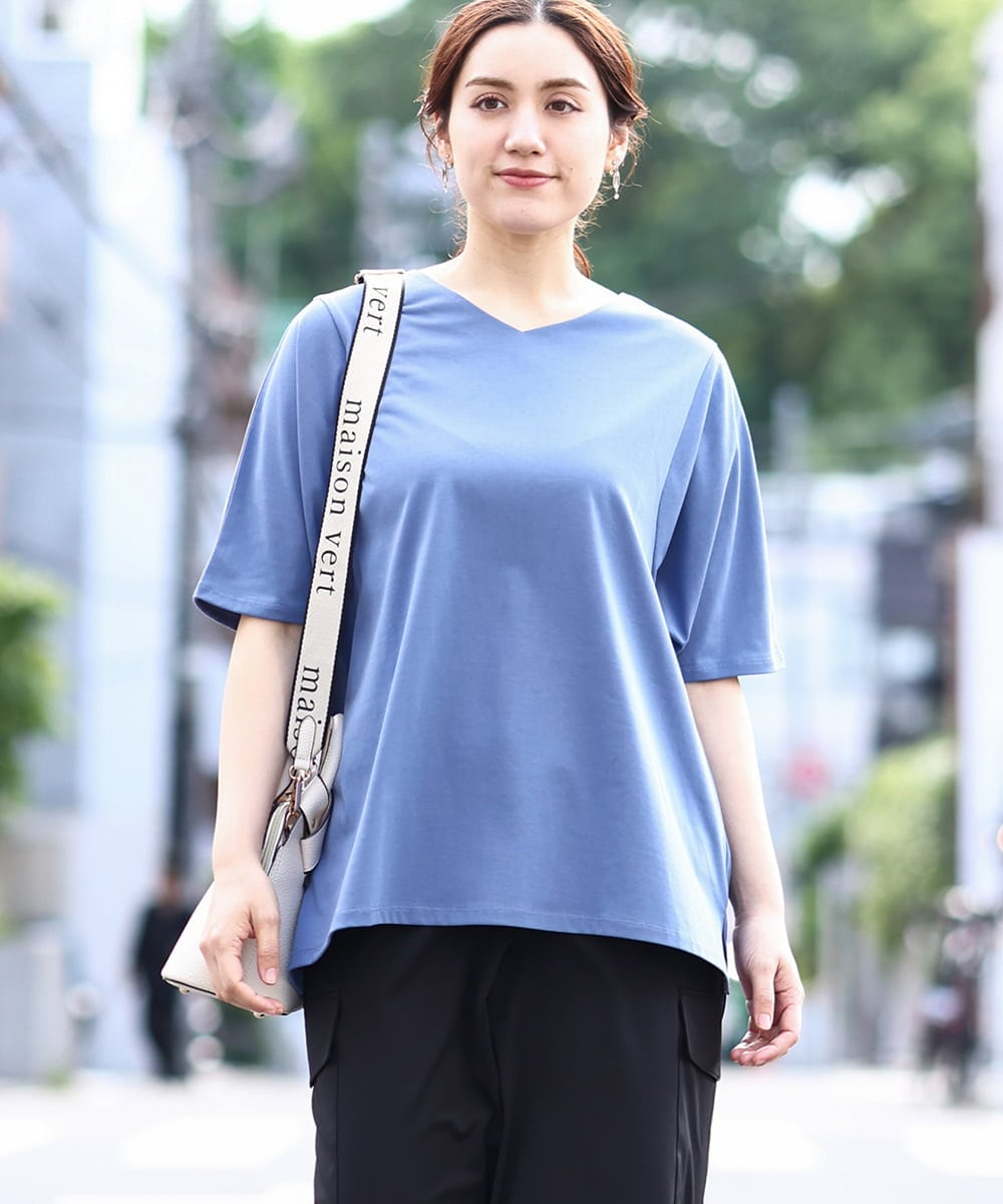 OLKHV13064 eur3(エウルキューブ) 【大きいサイズ/汗染み防止】Vネックカットソー ブルー(55)