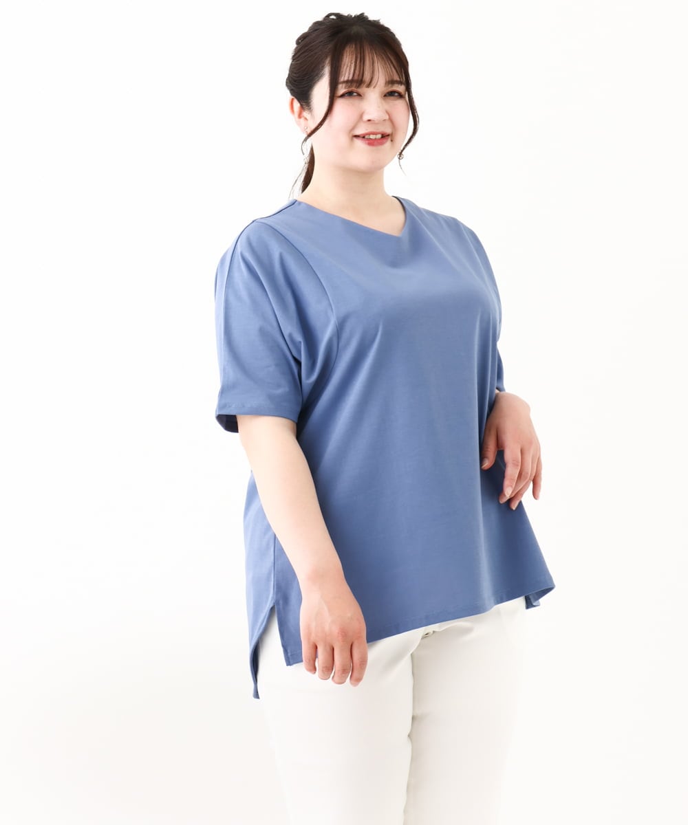 OLKHV13064 eur3(エウルキューブ) 【大きいサイズ/汗染み防止】Vネックカットソー ブルー(55)