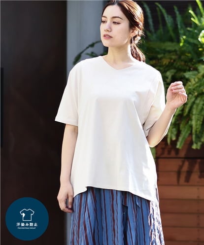 OLKHV13064 eur3 【大きいサイズ/汗染み防止】Vネックカットソー