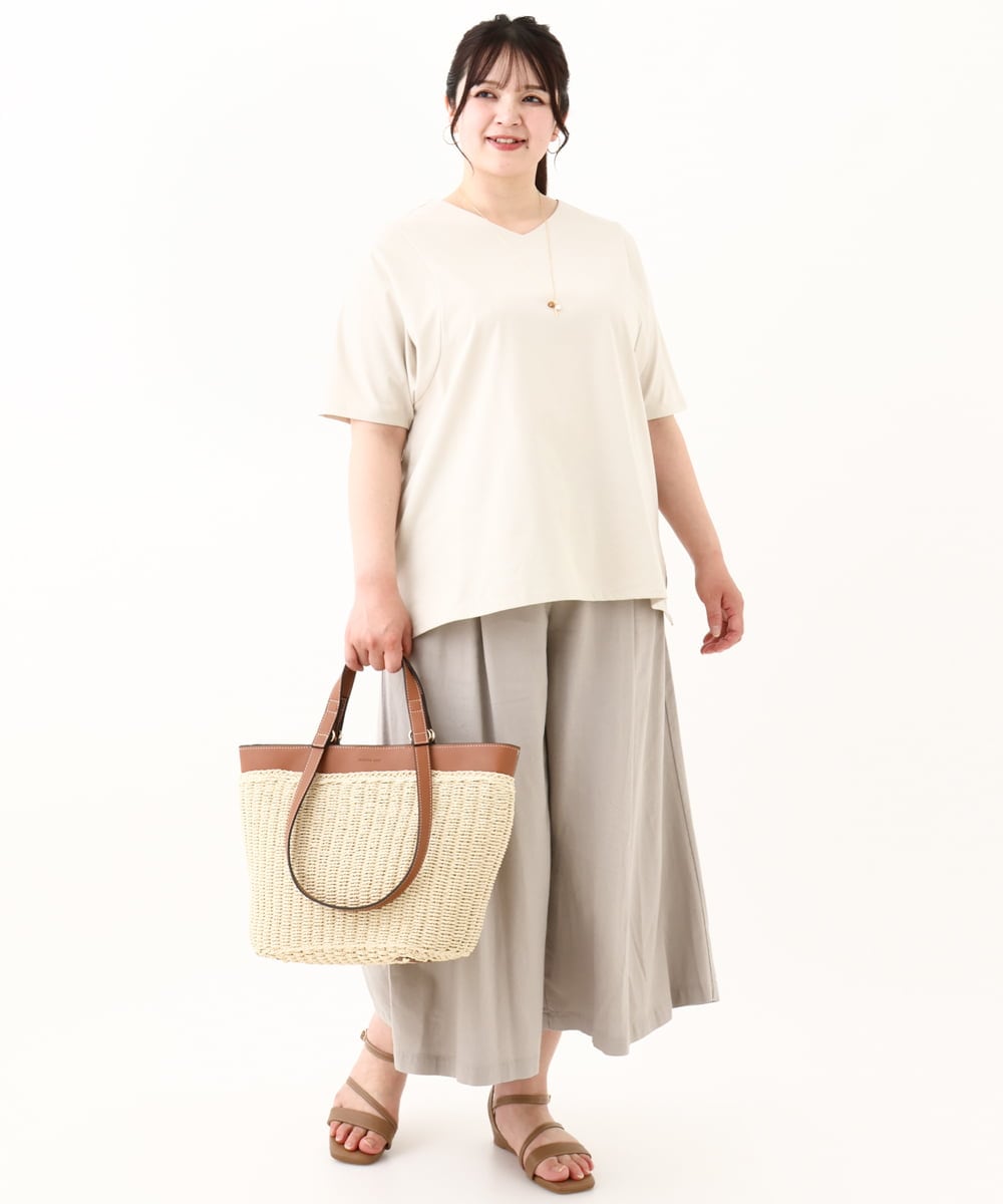 OLKHV13064 eur3(エウルキューブ) 【大きいサイズ/汗染み防止】Vネックカットソー ライトグレー(91)