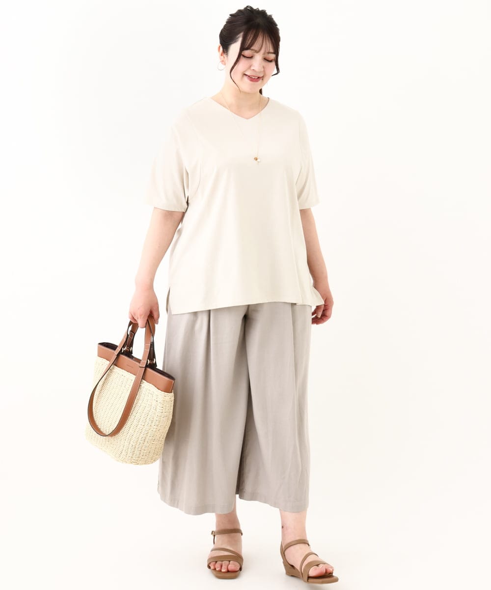OLKHV13064 eur3(エウルキューブ) 【大きいサイズ/汗染み防止】Vネックカットソー ライトグレー(91)