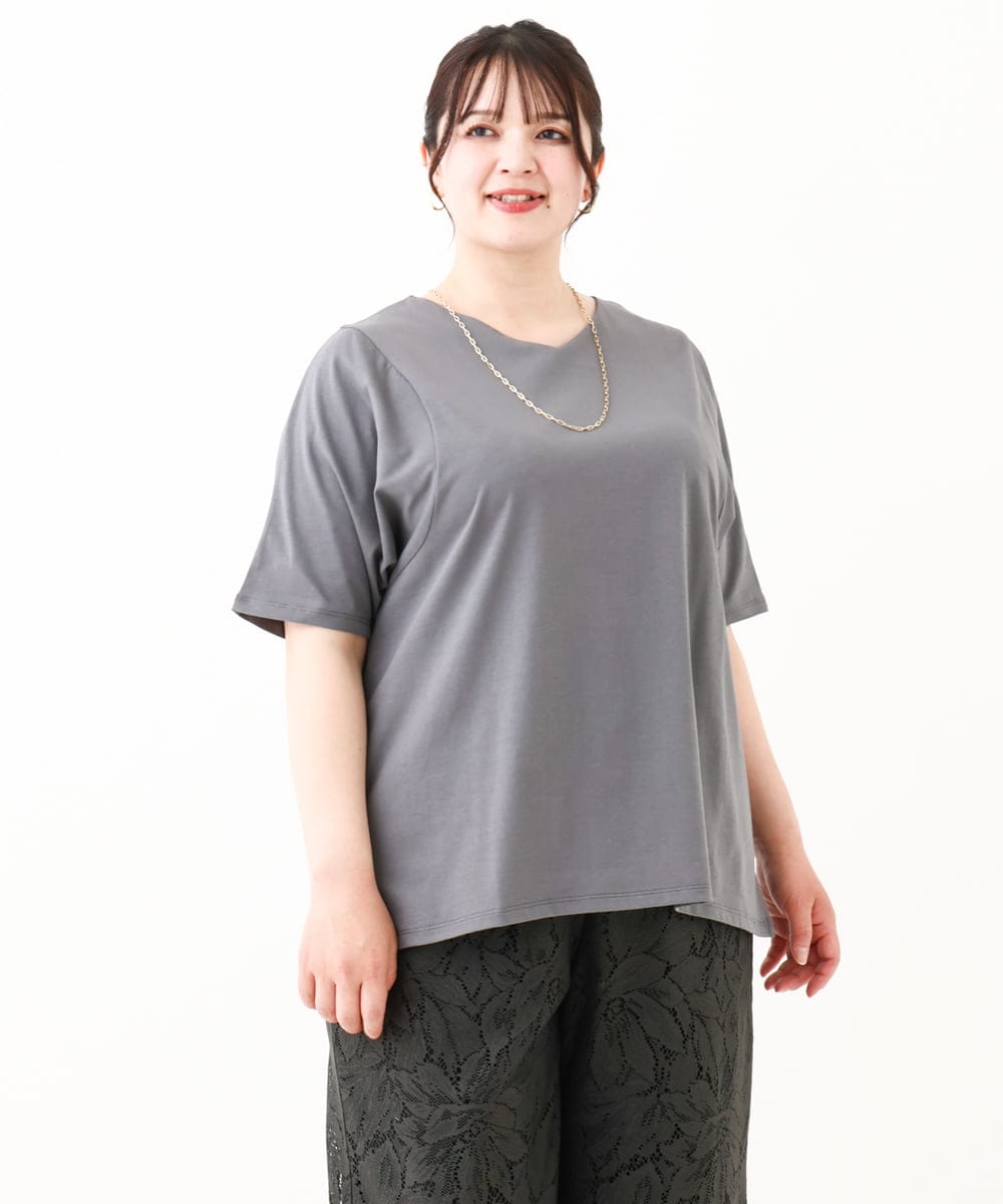 OLKHV13064 eur3(エウルキューブ) 【大きいサイズ/汗染み防止】Vネックカットソー ダークグレー(93)
