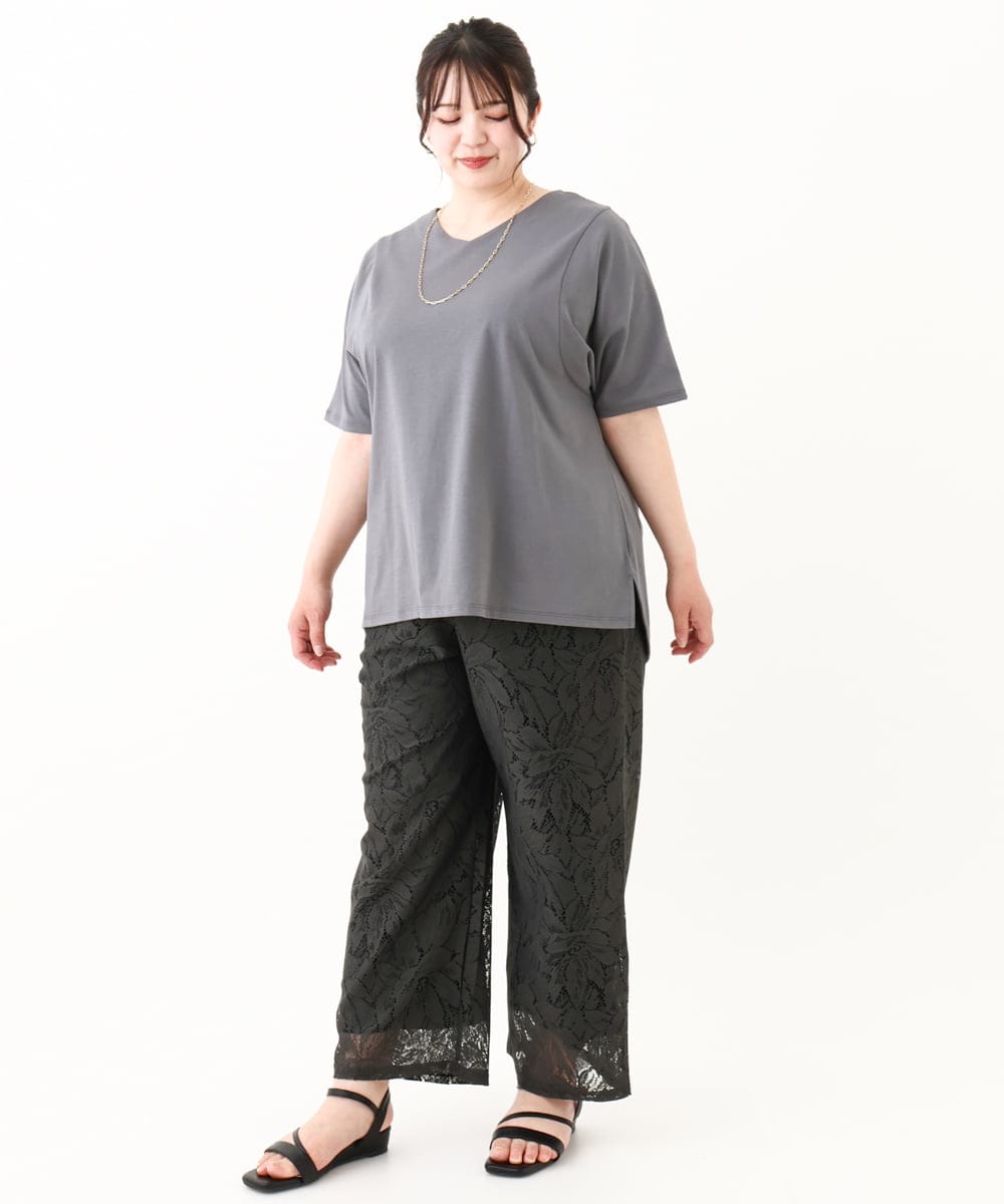OLKHV13064 eur3(エウルキューブ) 【大きいサイズ/汗染み防止】Vネックカットソー ダークグレー(93)