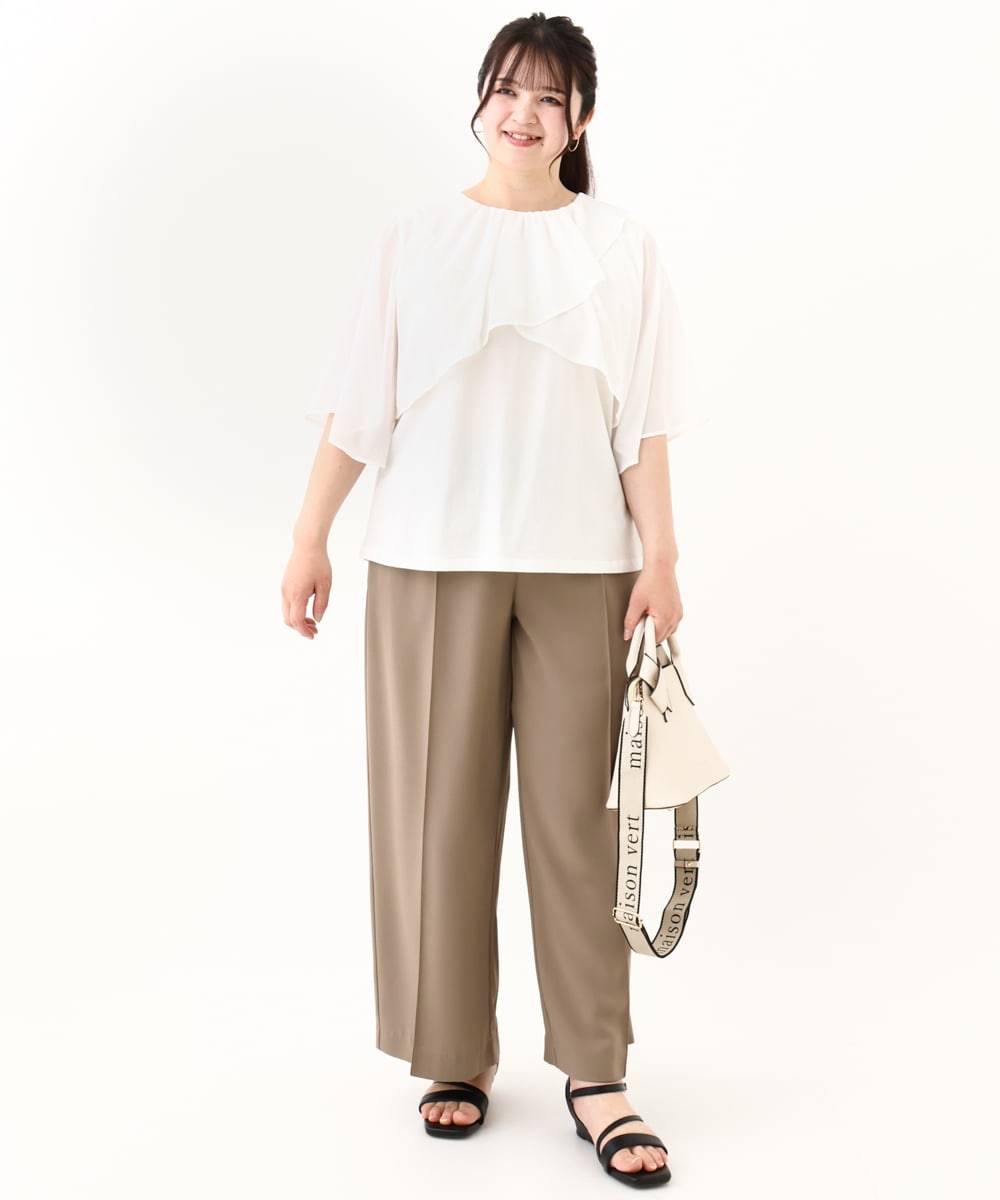 OLKHV28069 eur3(エウルキューブ) 【大きいサイズ/a.v.v×eur3】シフォンケープレイヤードトップス ホワイト(90)