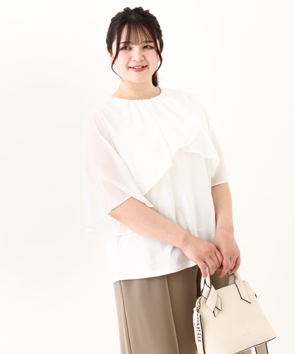OLKHV28069 eur3(エウルキューブ) 【大きいサイズ/a.v.v×eur3】シフォンケープレイヤードトップス ホワイト(90)