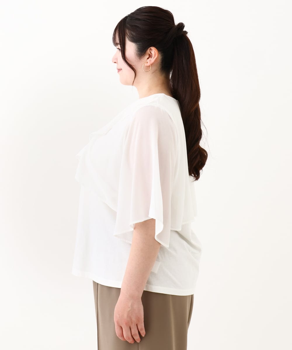OLKHV28069 eur3(エウルキューブ) 【大きいサイズ/a.v.v×eur3】シフォンケープレイヤードトップス ホワイト(90)