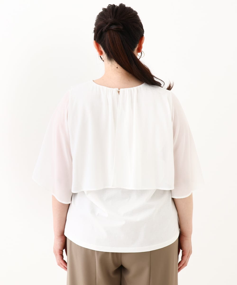 OLKHV28069 eur3(エウルキューブ) 【大きいサイズ/a.v.v×eur3】シフォンケープレイヤードトップス ホワイト(90)