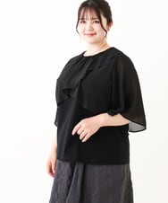 OLKHV28069 eur3(エウルキューブ) 【大きいサイズ/a.v.v×eur3】シフォンケープレイヤードトップス ブラック(94)