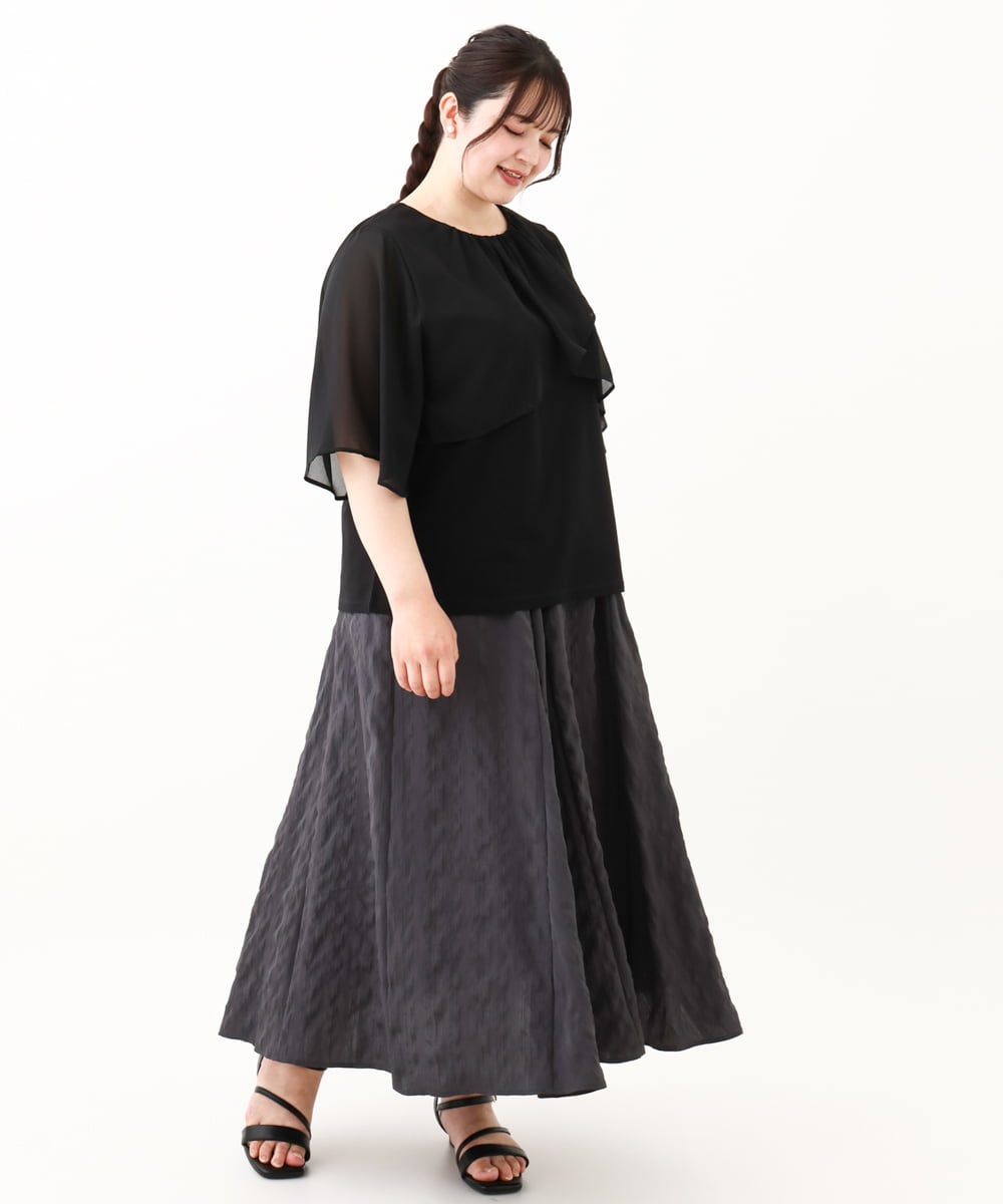 OLKHV28069 eur3(エウルキューブ) 【大きいサイズ/a.v.v×eur3】シフォンケープレイヤードトップス ブラック(94)