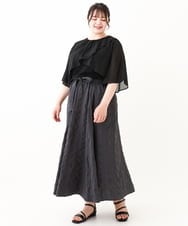 OLKHV28069 eur3(エウルキューブ) 【大きいサイズ/a.v.v×eur3】シフォンケープレイヤードトップス ブラック(94)