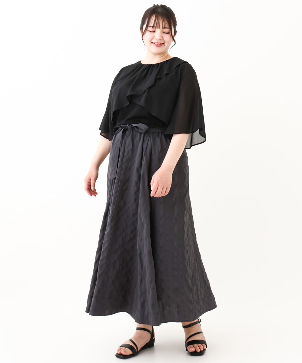 OLKHV28069 eur3(エウルキューブ) 【大きいサイズ/a.v.v×eur3】シフォンケープレイヤードトップス ブラック(94)