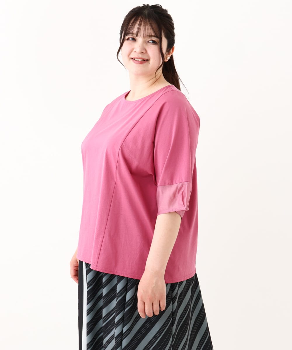 OLKHV38059 eur3(エウルキューブ) 【大きいサイズ/接触冷感】コクーンスリーブカットソー ピンク(03)