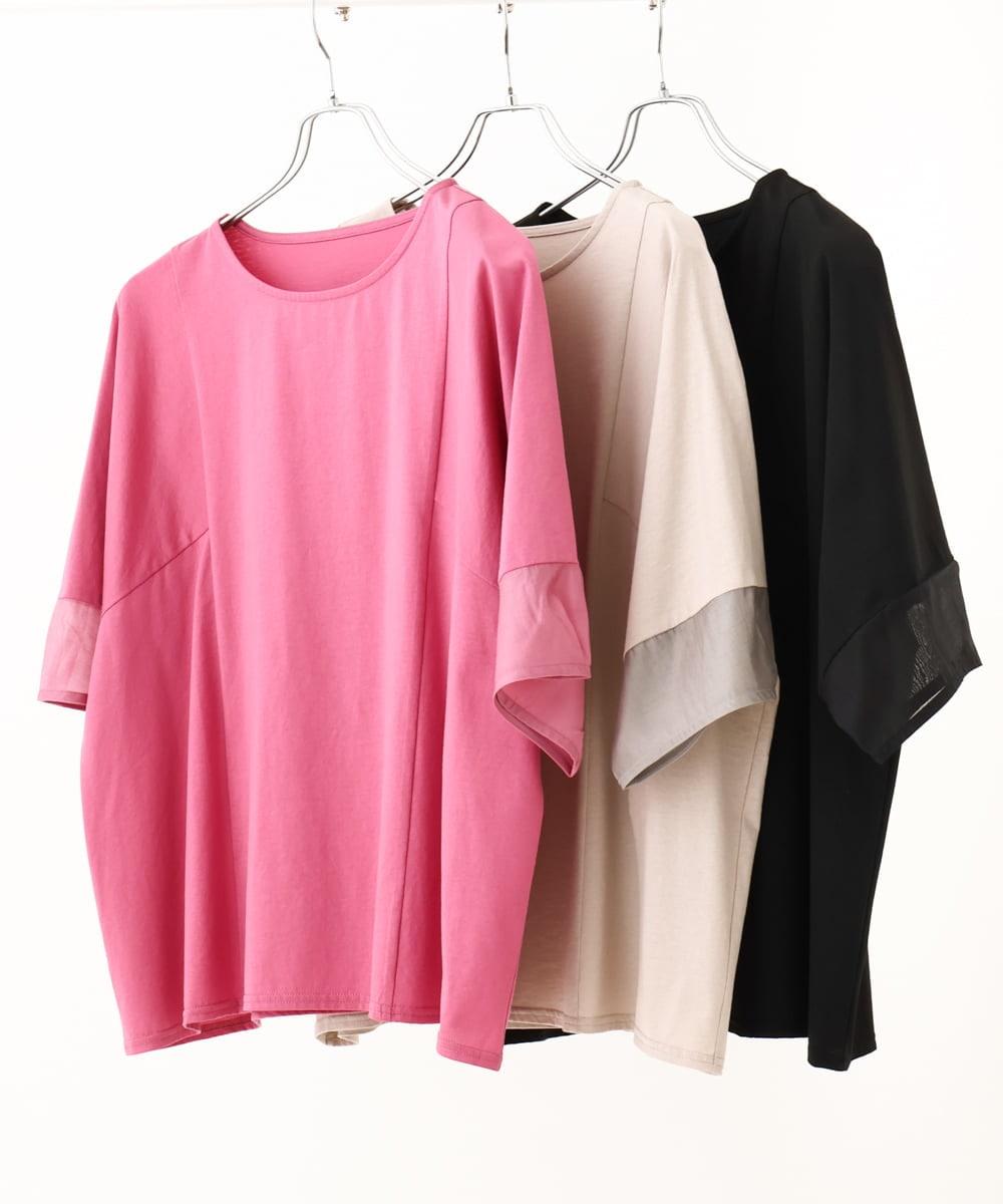 OLKHV38059 eur3(エウルキューブ) 【大きいサイズ/接触冷感】コクーンスリーブカットソー グレージュ(89)