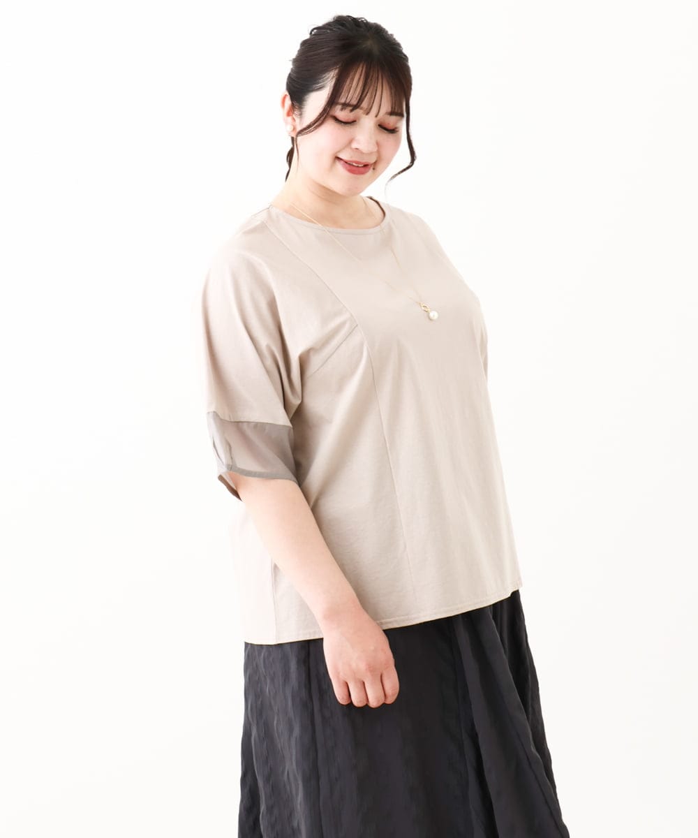 OLKHV38059 eur3(エウルキューブ) 【大きいサイズ/接触冷感】コクーンスリーブカットソー グレージュ(89)