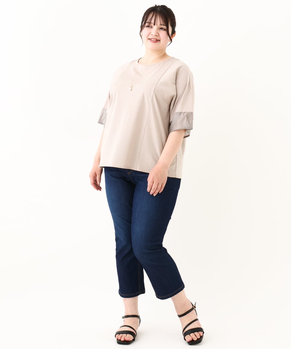 OLKHV38059 eur3(エウルキューブ) 【大きいサイズ/接触冷感】コクーンスリーブカットソー グレージュ(89)