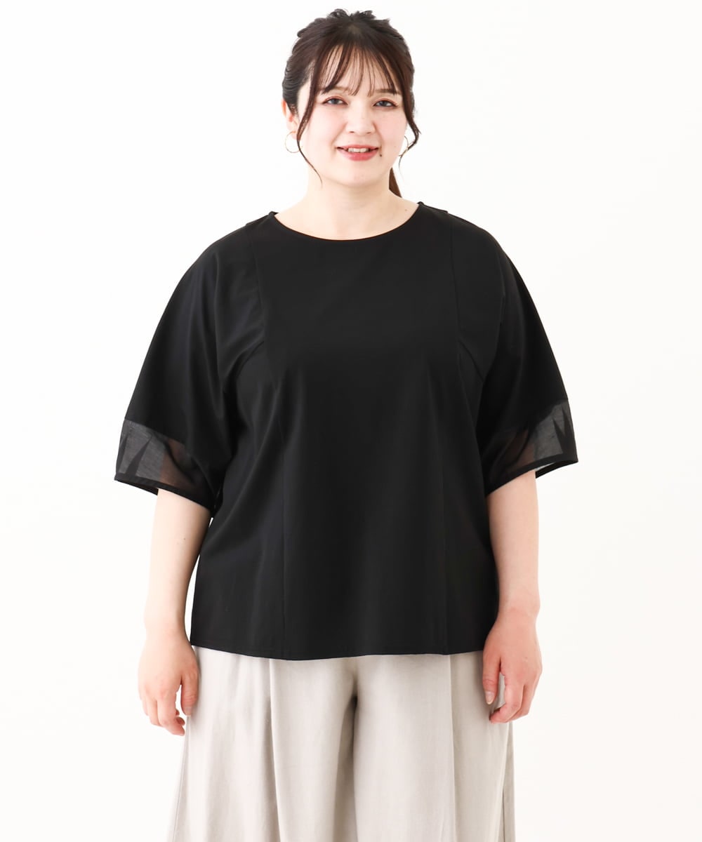 OLKHV38059 eur3(エウルキューブ) 【大きいサイズ/接触冷感】コクーンスリーブカットソー ブラック(94)