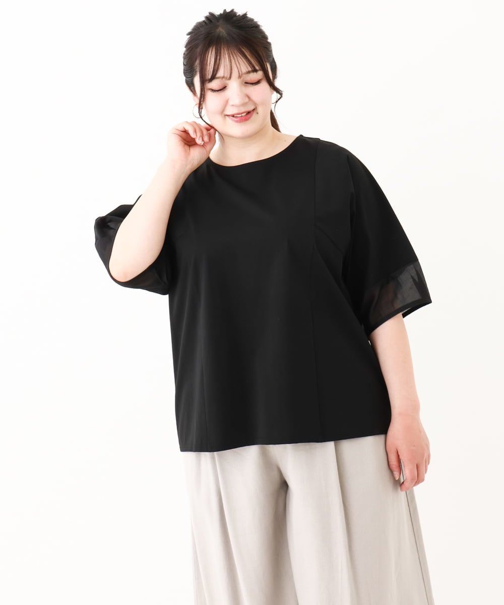OLKHV38059 eur3(エウルキューブ) 【大きいサイズ/接触冷感】コクーンスリーブカットソー ブラック(94)