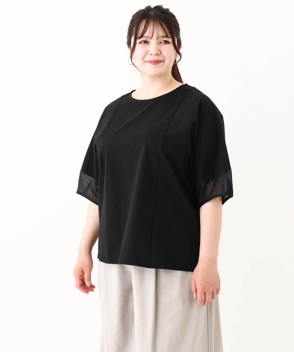 OLKHV38059 eur3(エウルキューブ) 【大きいサイズ/接触冷感】コクーンスリーブカットソー ブラック(94)