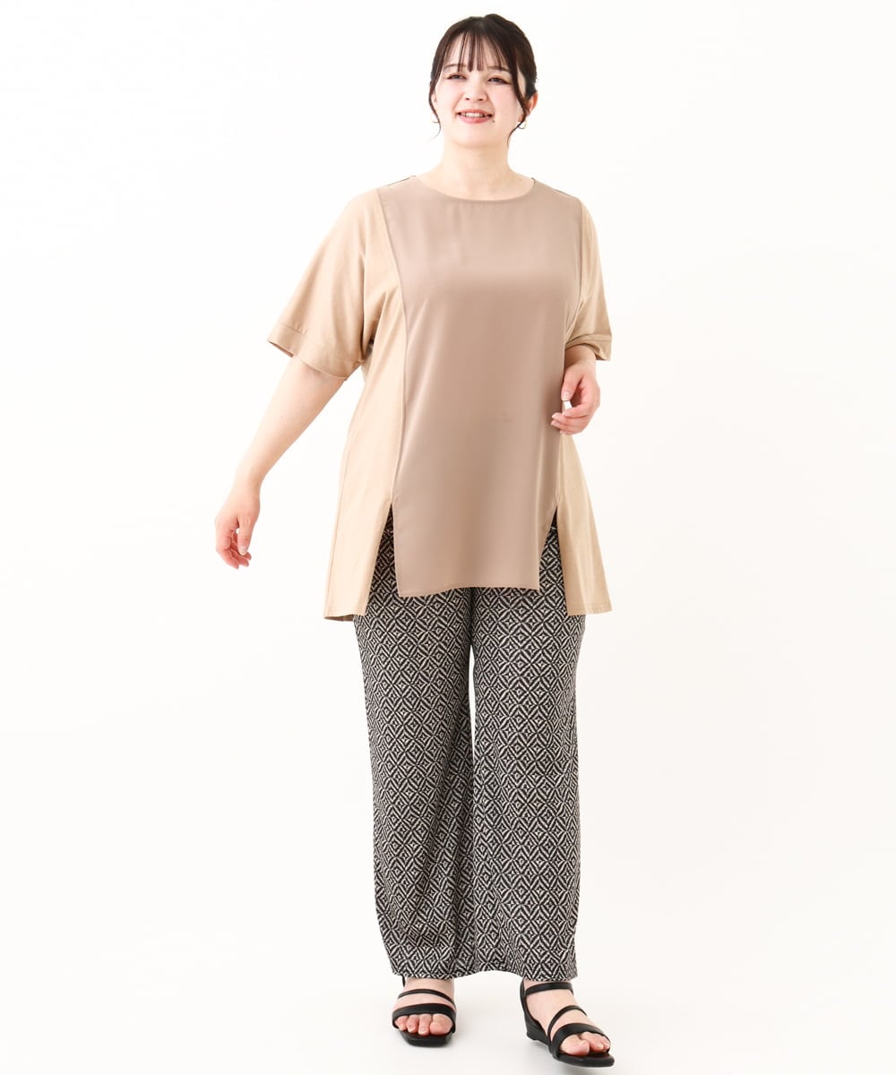 OLKHV39089 eur3(エウルキューブ) 【大きいサイズ】ジャージーコンビトップス ベージュ(82)