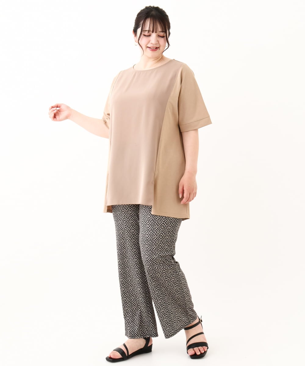 OLKHV39089 eur3(エウルキューブ) 【大きいサイズ】ジャージーコンビトップス ベージュ(82)