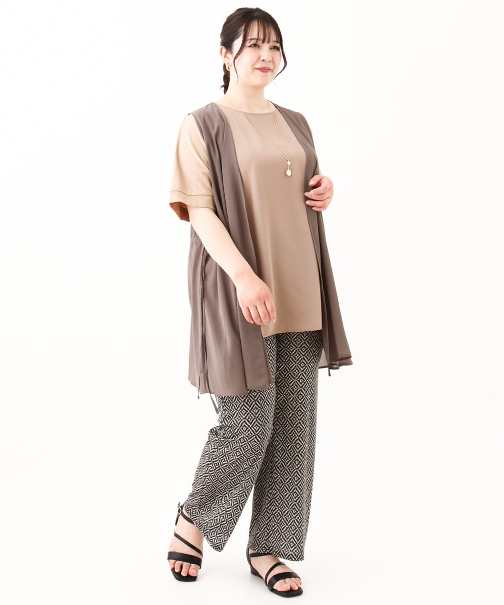 OLKHV39089 eur3(エウルキューブ) 【大きいサイズ】ジャージーコンビトップス ベージュ(82)