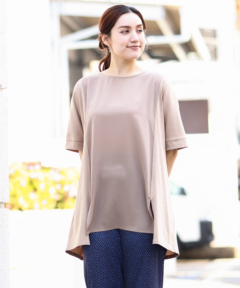 OLKHV39089 eur3(エウルキューブ) 【大きいサイズ】ジャージーコンビトップス ベージュ(82)