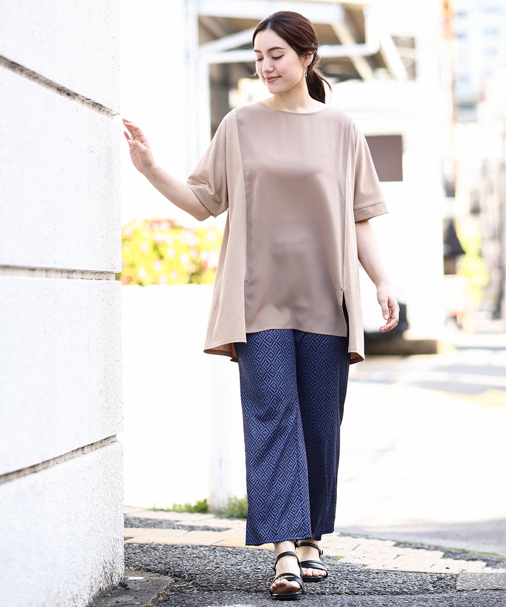 OLKHV39089 eur3(エウルキューブ) 【大きいサイズ】ジャージーコンビトップス ベージュ(82)