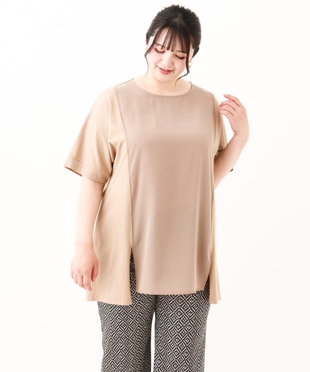 OLKHV39089 eur3(エウルキューブ) 【大きいサイズ】ジャージーコンビトップス ベージュ(82)