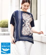 OLKHV48089 eur3(エウルキューブ) 【大きいサイズ/接触冷感】パネルプリントトップス ネイビー(57)