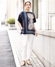 OLKHV48089 eur3(エウルキューブ) 【大きいサイズ/接触冷感】パネルプリントトップス ネイビー(57)