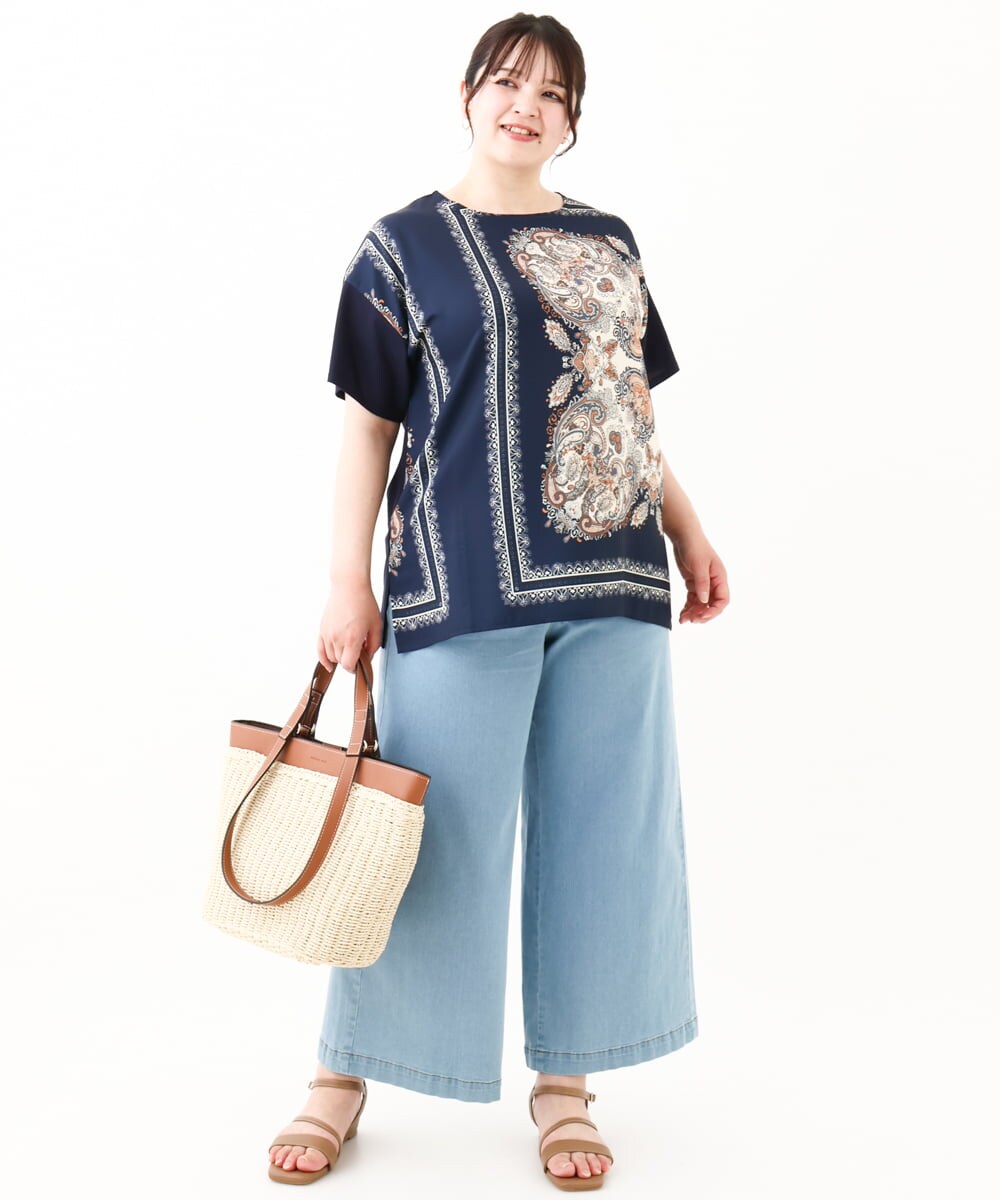 OLKHV48089 eur3(エウルキューブ) 【大きいサイズ/接触冷感】パネルプリントトップス ネイビー(57)