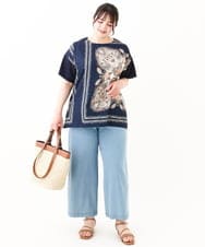 OLKHV48089 eur3(エウルキューブ) 【大きいサイズ/接触冷感】パネルプリントトップス ネイビー(57)