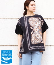 OLKHV48089 eur3(エウルキューブ) 【大きいサイズ/接触冷感】パネルプリントトップス ブラック(94)