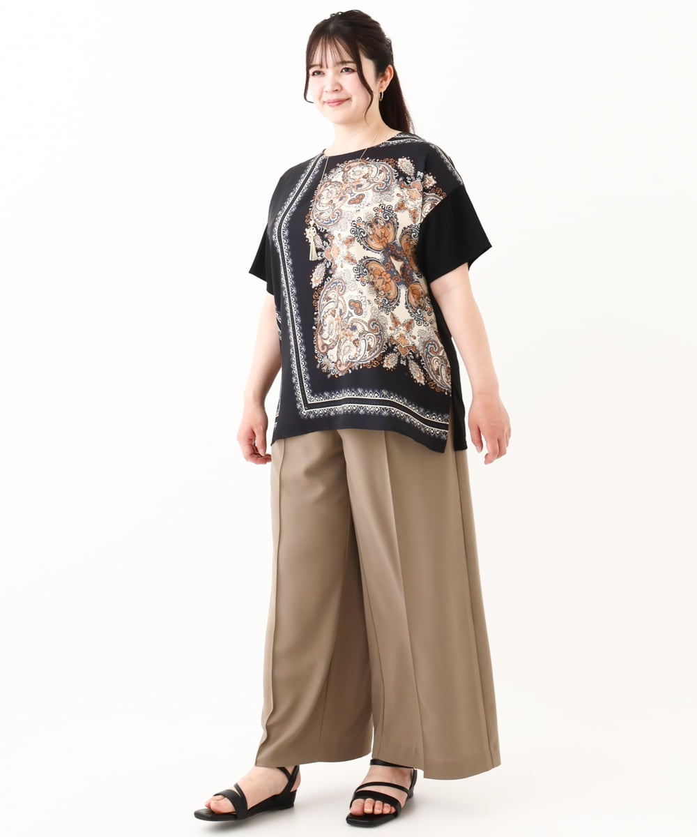 OLKHV48089 eur3(エウルキューブ) 【大きいサイズ/接触冷感】パネルプリントトップス ブラック(94)