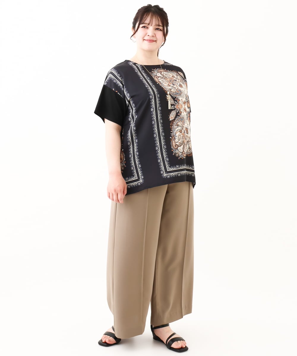 OLKHV48089 eur3(エウルキューブ) 【大きいサイズ/接触冷感】パネルプリントトップス ブラック(94)