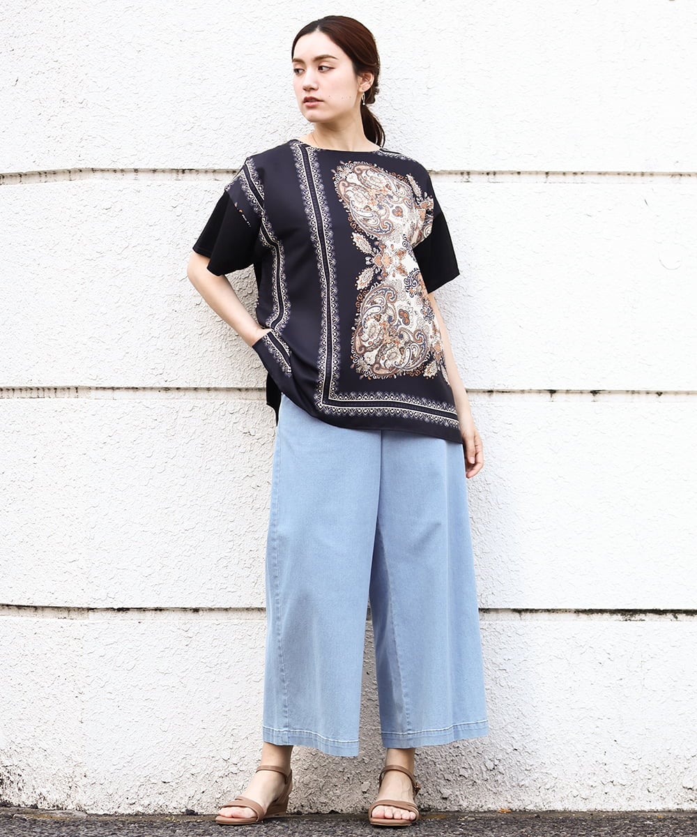 OLKHV48089 eur3(エウルキューブ) 【大きいサイズ/接触冷感】パネルプリントトップス ブラック(94)