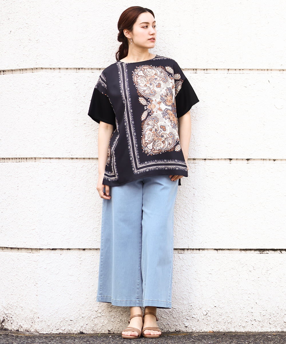 OLKHV48089 eur3(エウルキューブ) 【大きいサイズ/接触冷感】パネルプリントトップス ブラック(94)