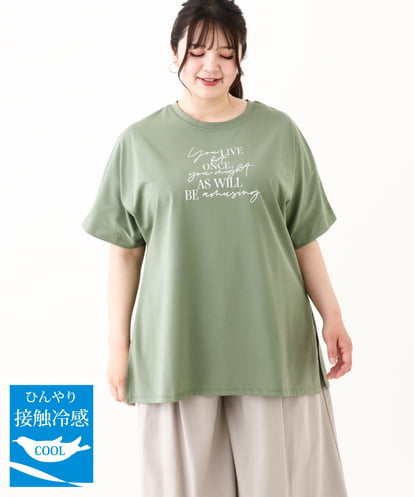 OLKHV50079 eur3 【大きいサイズ/接触冷感】ロゴプリントオーバーシルエットTシャツ