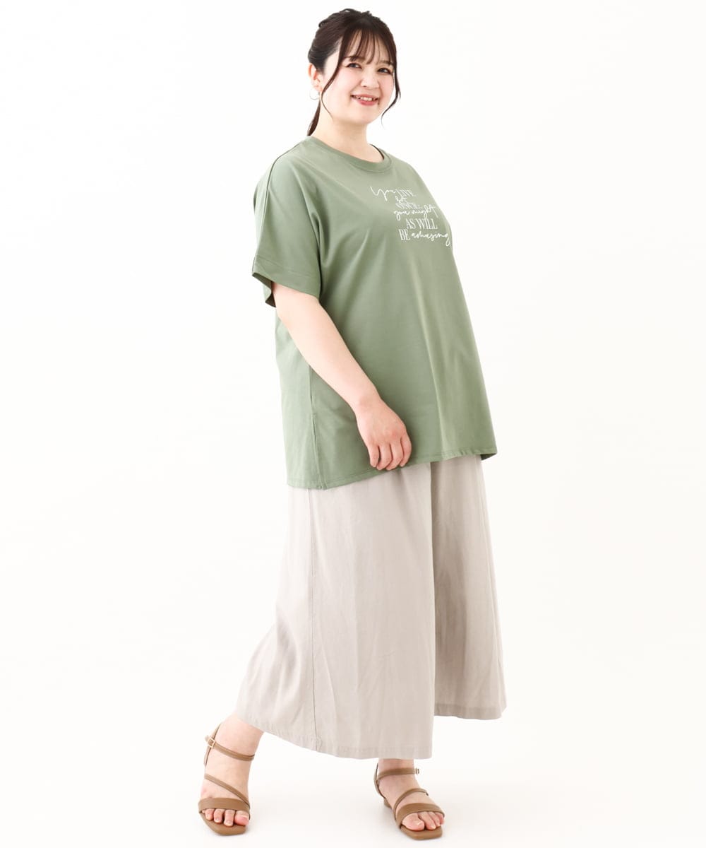 OLKHV50079 eur3(エウルキューブ) 【大きいサイズ/接触冷感】ロゴプリントオーバーシルエットTシャツ カーキ(36)