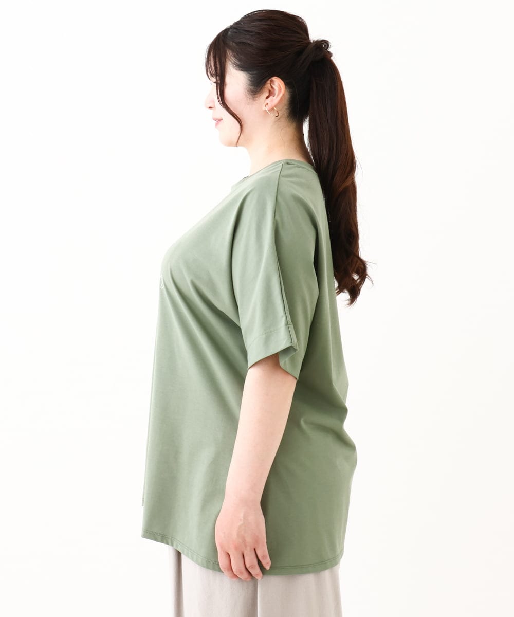 OLKHV50079 eur3(エウルキューブ) 【大きいサイズ/接触冷感】ロゴプリントオーバーシルエットTシャツ カーキ(36)