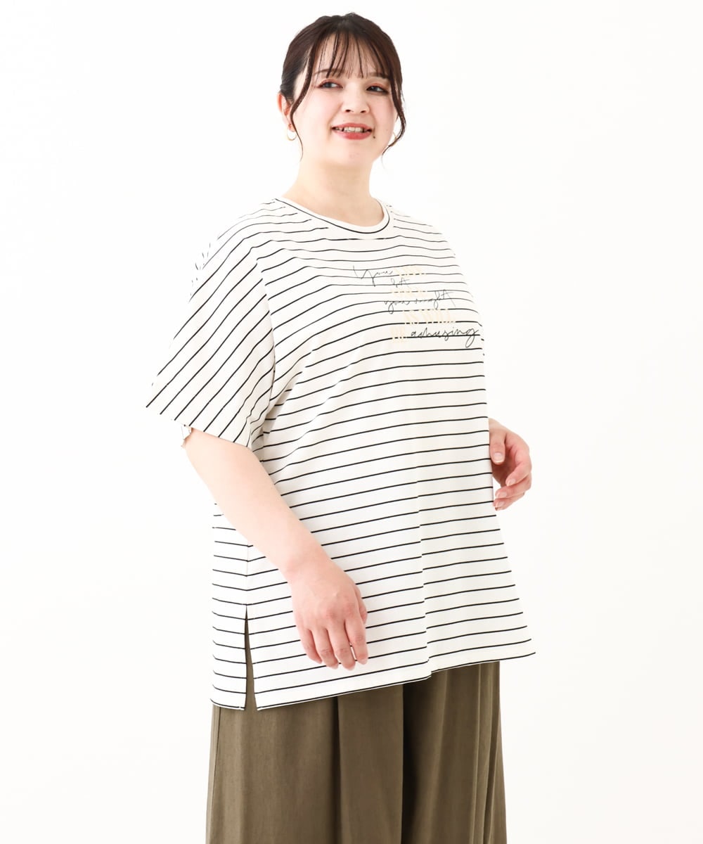 OLKHV50079 eur3(エウルキューブ) 【大きいサイズ/接触冷感】ロゴプリントオーバーシルエットTシャツ ホワイト(90)