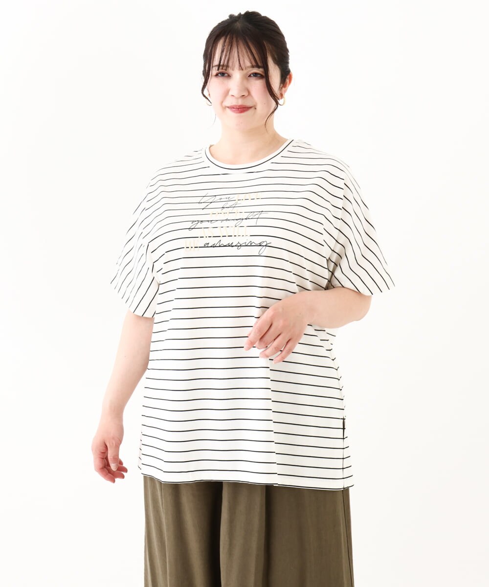 OLKHV50079 eur3(エウルキューブ) 【大きいサイズ/接触冷感】ロゴプリントオーバーシルエットTシャツ ホワイト(90)