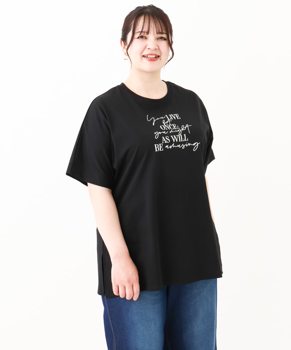 OLKHV50079 eur3(エウルキューブ) 【大きいサイズ/接触冷感】ロゴプリントオーバーシルエットTシャツ ブラック(94)