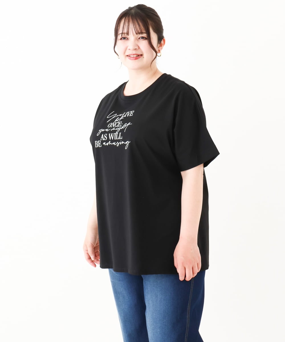 OLKHV50079 eur3(エウルキューブ) 【大きいサイズ/接触冷感】ロゴプリントオーバーシルエットTシャツ ブラック(94)