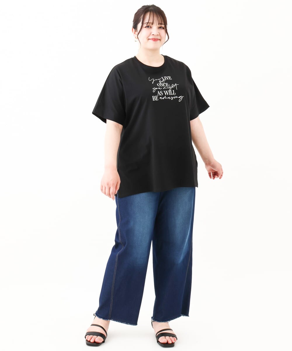OLKHV50079 eur3(エウルキューブ) 【大きいサイズ/接触冷感】ロゴプリントオーバーシルエットTシャツ ブラック(94)