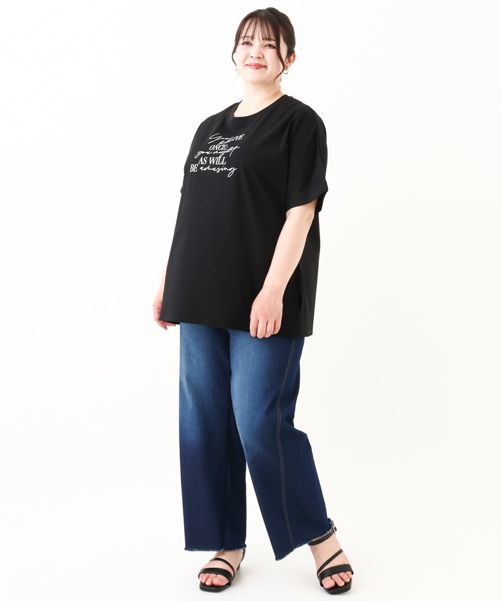 OLKHV50079 eur3(エウルキューブ) 【大きいサイズ/接触冷感】ロゴプリントオーバーシルエットTシャツ ブラック(94)