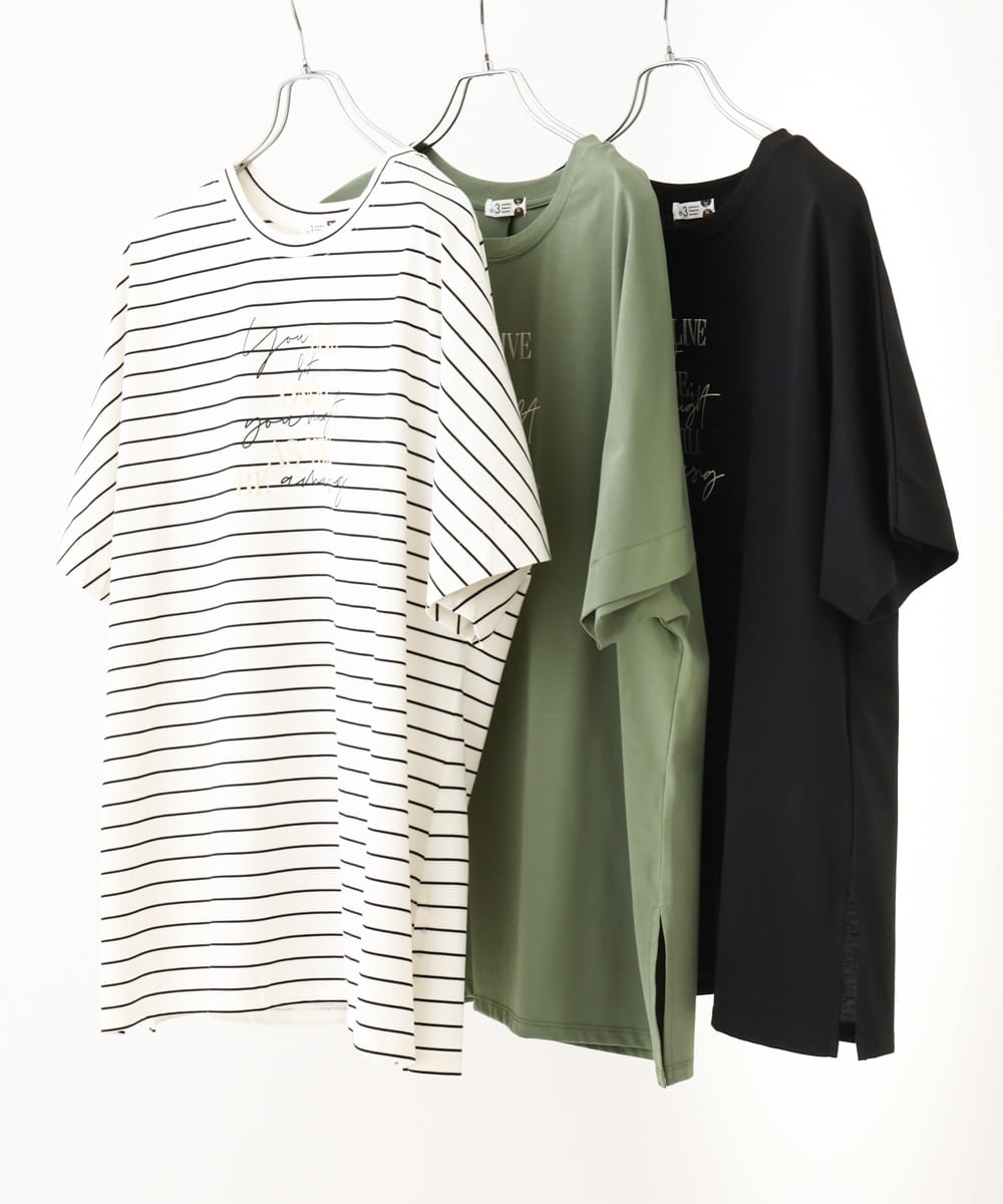 OLKHV50079 eur3(エウルキューブ) 【大きいサイズ/接触冷感】ロゴプリントオーバーシルエットTシャツ ブラック(94)