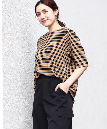 OLKHV54079 eur3 【大きいサイズ】レトロボーダーカットソー