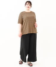 OLKHV54079 eur3(エウルキューブ) 【大きいサイズ】レトロボーダーカットソー ダークブラウン(87)